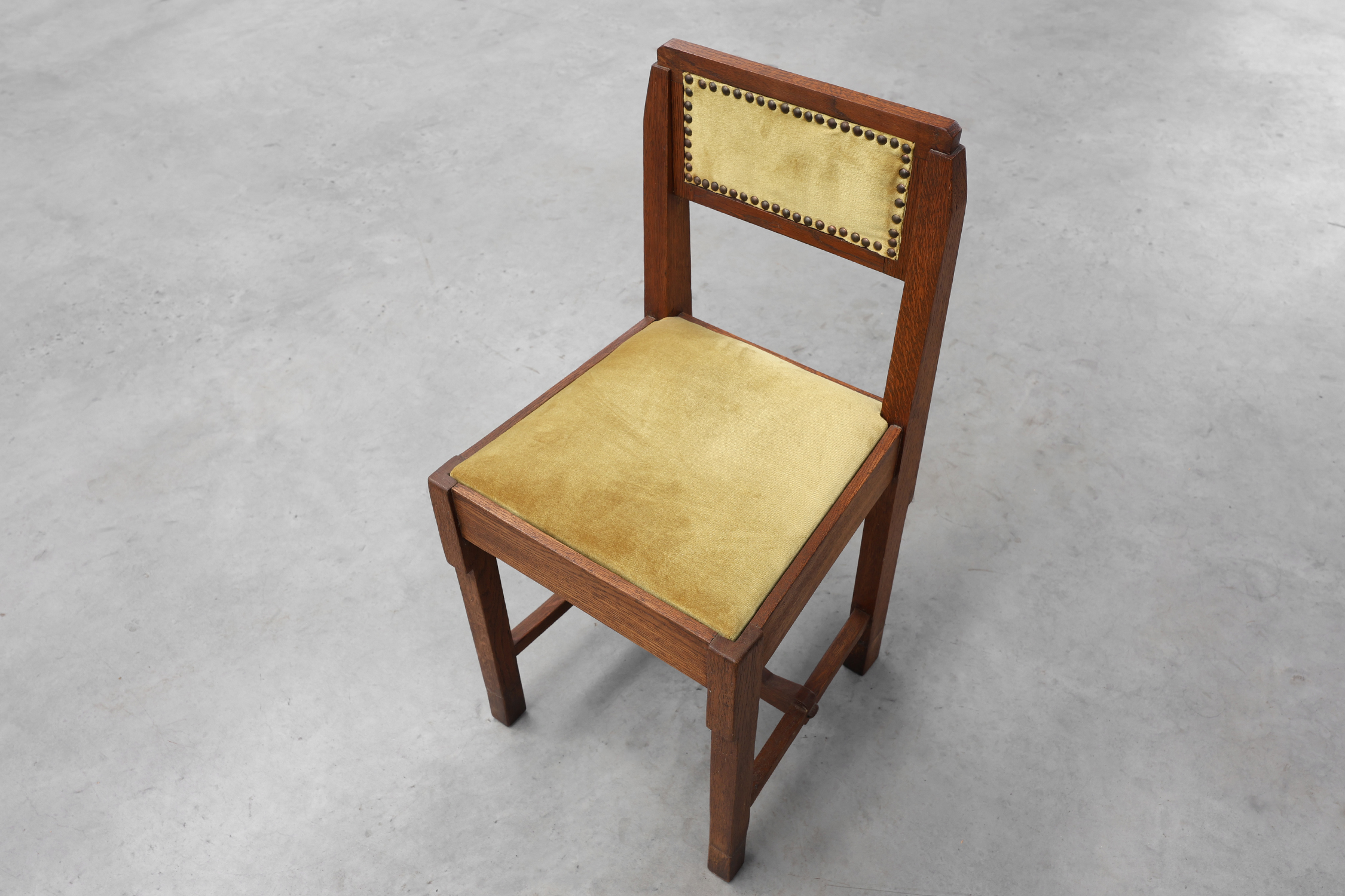Belgian Art Deco Oak Side Chair with Yellow Upholstery, 1920sthumbnail